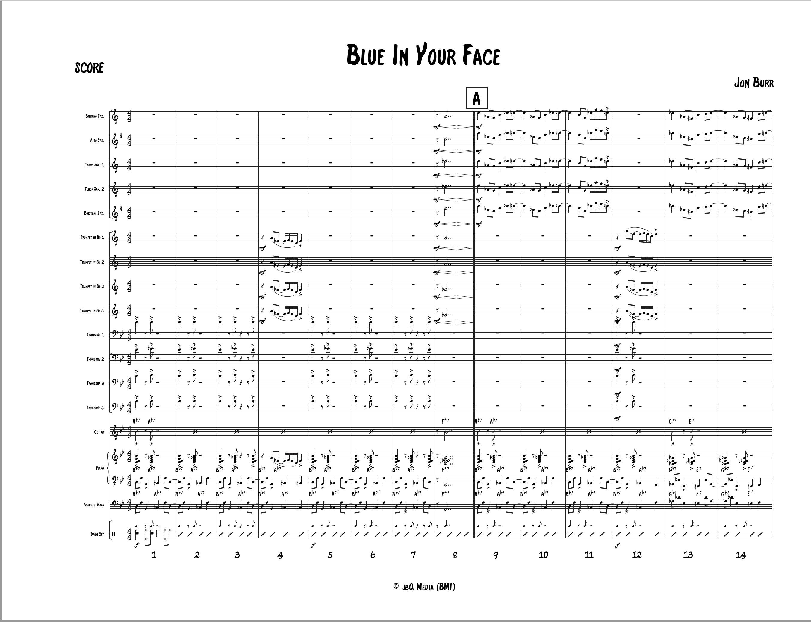 Blue In Your Face | Score and Parts for Big Band